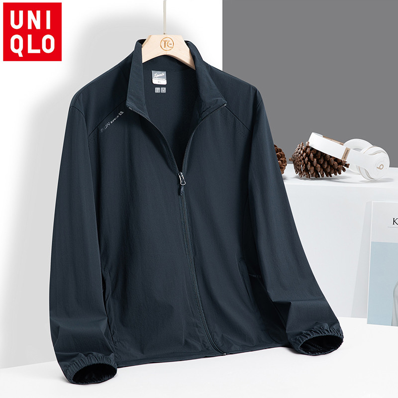Uniqlo L-5XL เสื้อแจ็คเก็ตกันแดดคอตั้งสําหรับผู้ชาย ป้องกันรังสียูวี UPF50+ น้ําหนักเบา ระบายอากาศได้ดี แห้งเร็ว