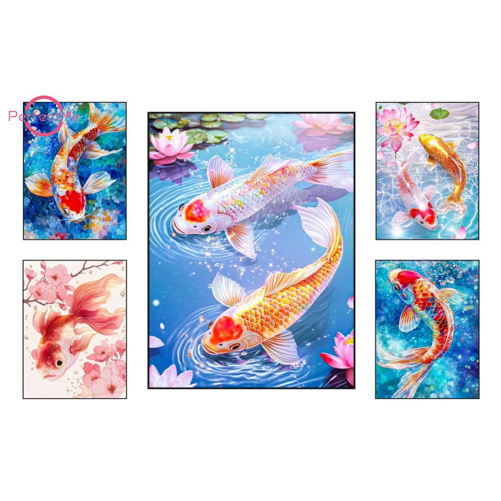 น.พ.ม.ปลาความมั่งคั่งและเจริญรุ่งเรือง5งภาพวาดเพชรปักครอสติเพชรเต็มชุดอะคริลิรอบเพชรจิตรกรรมสําหรับตกแต่งบ้าน30x40ซม
