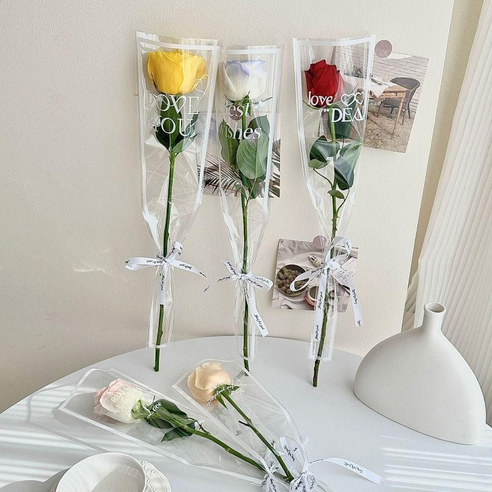 เอลรา‌ร 50ชิ้นถุงห่อดอกไม้,กันน้ําอินสไตล์แขนกุหลาบเดี่ยว,ของขวัญห่อดอกไม้ถุงบรรจุภัณฑ์ช่อดอกไม้โปร่งใสวันวาเลนไทน์ - รูปที่ 3