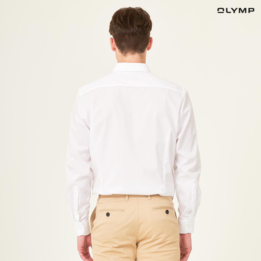 OLYMP Level Five Shirt เสื้อเชิ้ตชาย สีขาว ผ้าเรียบ ทรงพอดีตัว ยืดหยุ่นได้ดี รีดง่าย  NOSLGR เสื้อเชิ้ตทำงาน ชุดทำงาน - รูปที่ 5