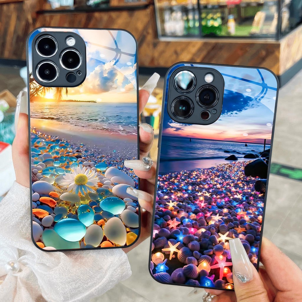 เรืองแสงประกายหินกระจกชายฝั่งสําหรับiPhone 16 15 14 13 12 11 8 7 6 6s 6p 7p 8p 6g 7g 8g Pro Max XR X