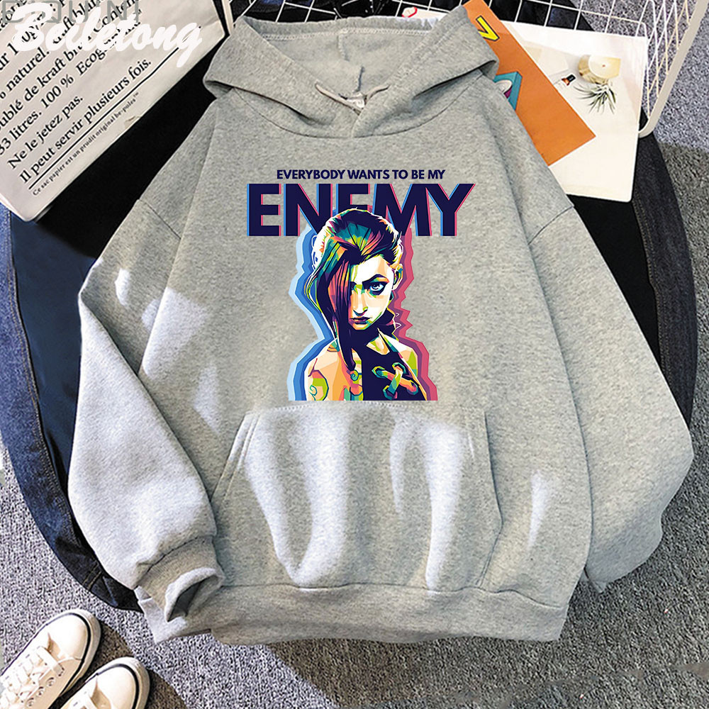❕❕❕ Hot เสื้อฮู้ดแขนยาว Jinx Arcane Hoodie Enemy Cool Graphic Print Hooded Men Sweatshirts Hip Hop M