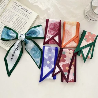 ผ้าพันคอลายดอกไม้ใหม่สำหรับผู้หญิง ริบบิ้นยาว ใช้งานได้หลากหลาย หรูหรา ความรู้สึกหรูหรา ผ้าพันคอ ผ้าผูกผมเด็ก ริบบิ้นกระเป๋า อุปกรณ์เสริม