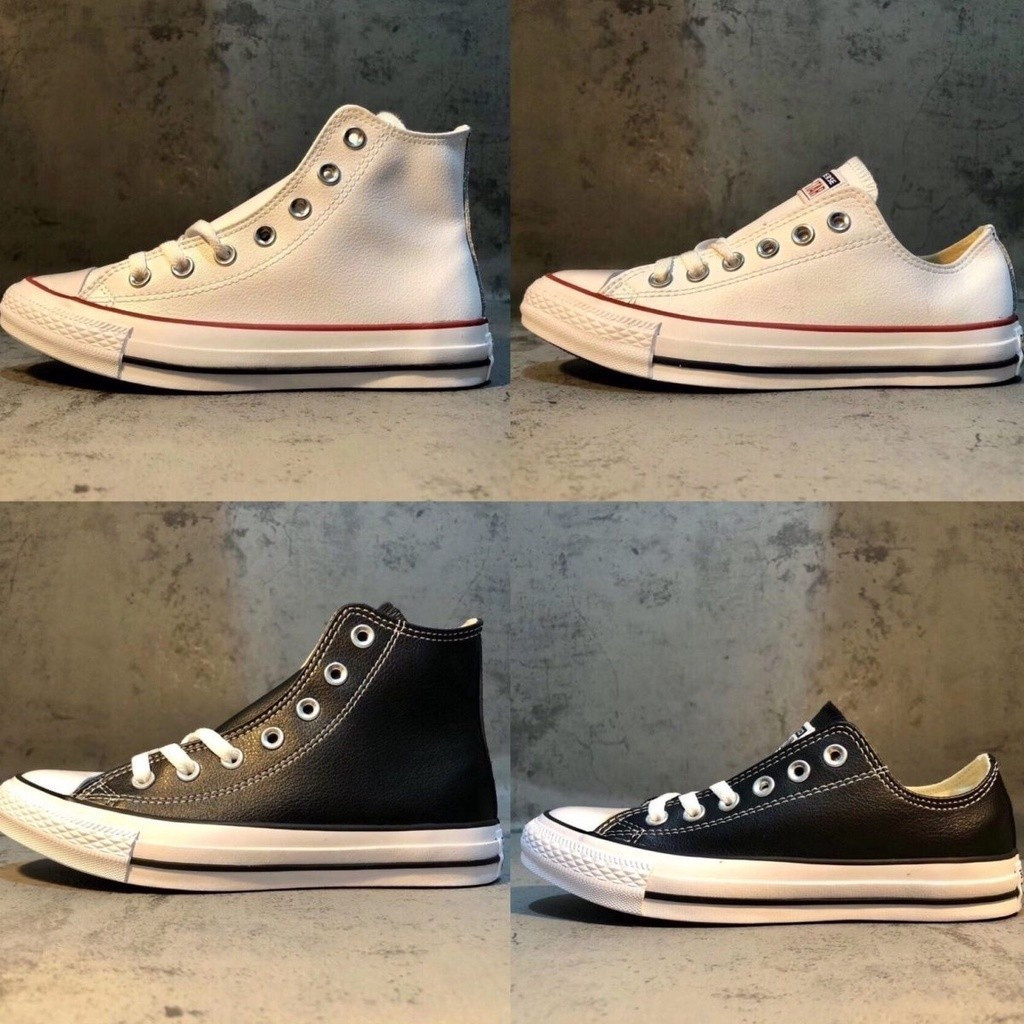 Converse All Star CLASSIC หนัง litchi Pattern รองเท้าผู้ชายและผู้หญิงสีดำสีขาวสูงต่ำแฟชั่น Casual BO