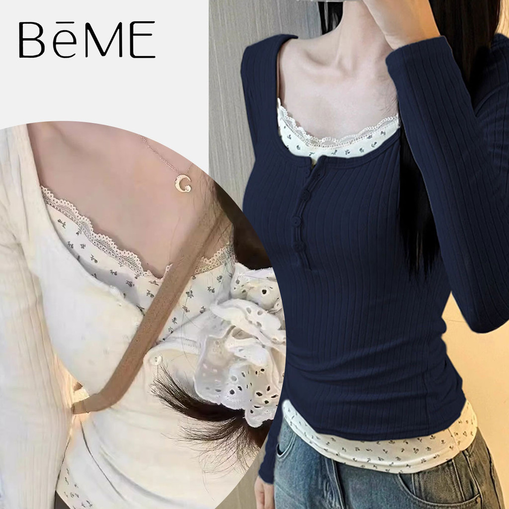 เสื้อแขนยาว สไตล์ฝรั่งเศสลายดอกไม้ลูกไม้สุดหวาน