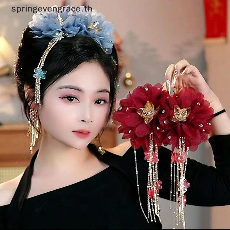 Springevengrace แฟชั่นอเนกประสงค์ดอกไม้เลื่อมพู่คลิปสําหรับผู้หญิงสาว Retro ผม Claw Elegant ดอกไม้อุปกรณ์เสริมผมของขวัญใหม่
