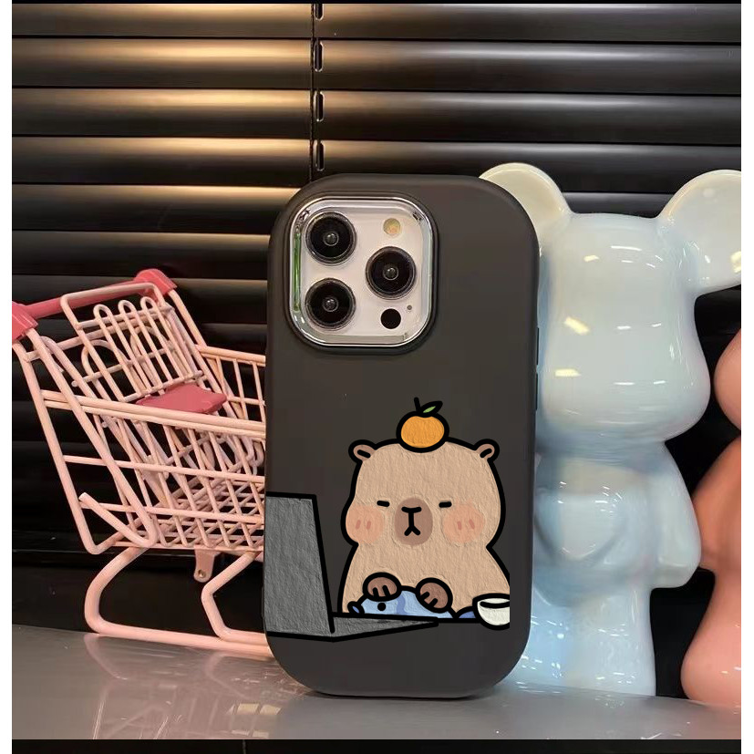 Shell สําหรับ Samsung Galaxy S25 S24 Ultra S23 S22 Plus S24FE หมายเหตุ 10 20 S20 S21 FE A53 A73 A71 A51 A52 A14 A24 กรณีน่ารัก Capybara Candy สีชุบเลนส์โลหะ - รูปที่ 5