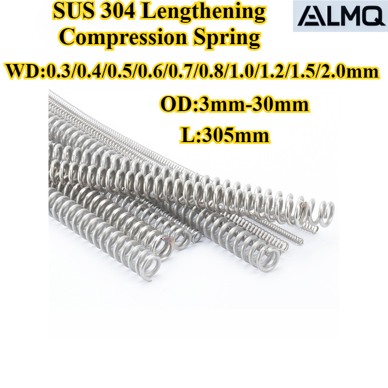 [LMQ-YSCYH] สปริงรัดกล้ามเนื้อสแตนเลส 304 ยาว (WD0.3mm-2.0mm * OD3mm-30mm * ยาว 305mm) สปริงแรงดันแม่นยํา