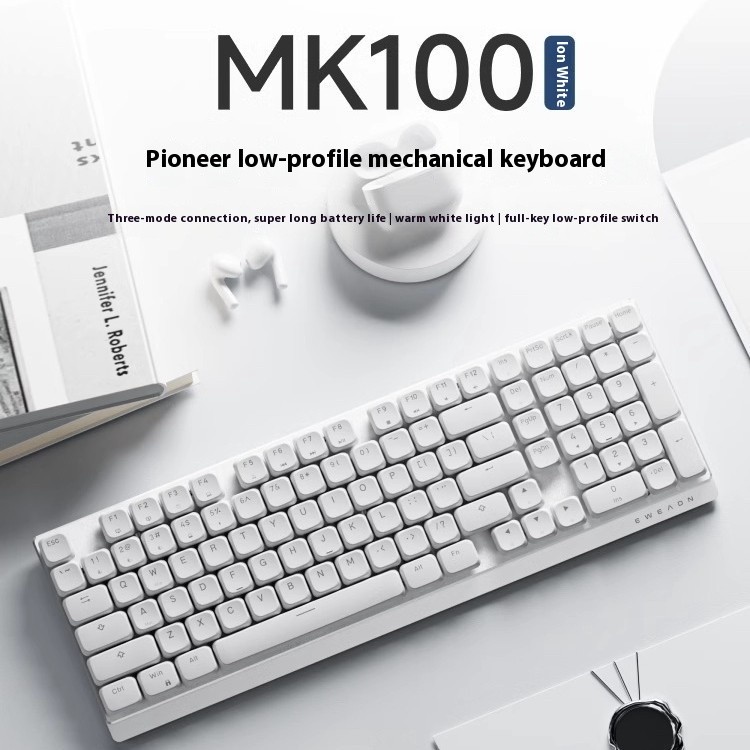 Eweadn MK100 Low-Profile คีย์บอร์ดไร้สาย Bluetooth - การออกแบบเงียบบางเฉียบสําหรับสํานักงาน แล็ปท็อป แท็บเล็ต และพีซี