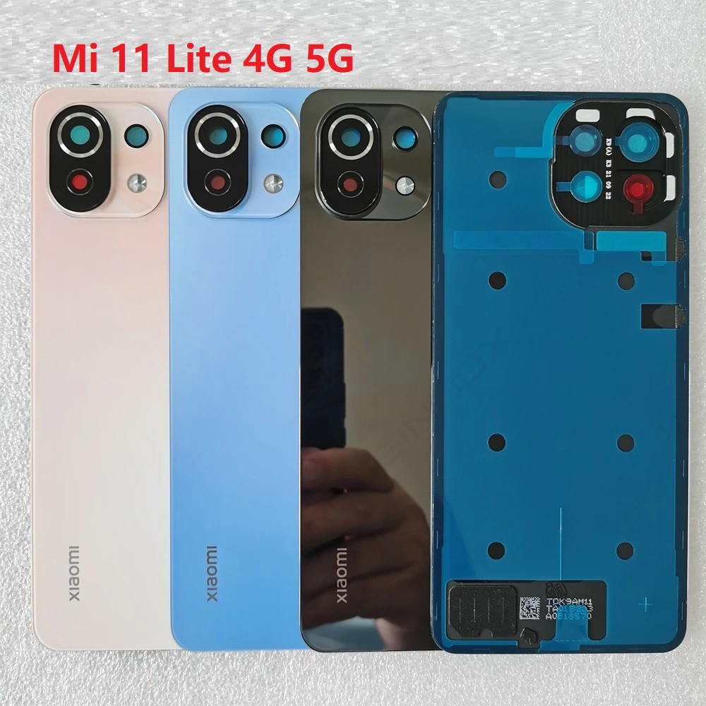 กรณีด้านหลังสําหรับ Xiaomi Mi 11 Lite 4G 5G ฝาครอบแบตเตอรี่กระจกด้านหลังประตูพร้อมเลนส์กล้องโทรศัพท์มือถือเปลี่ยน Part