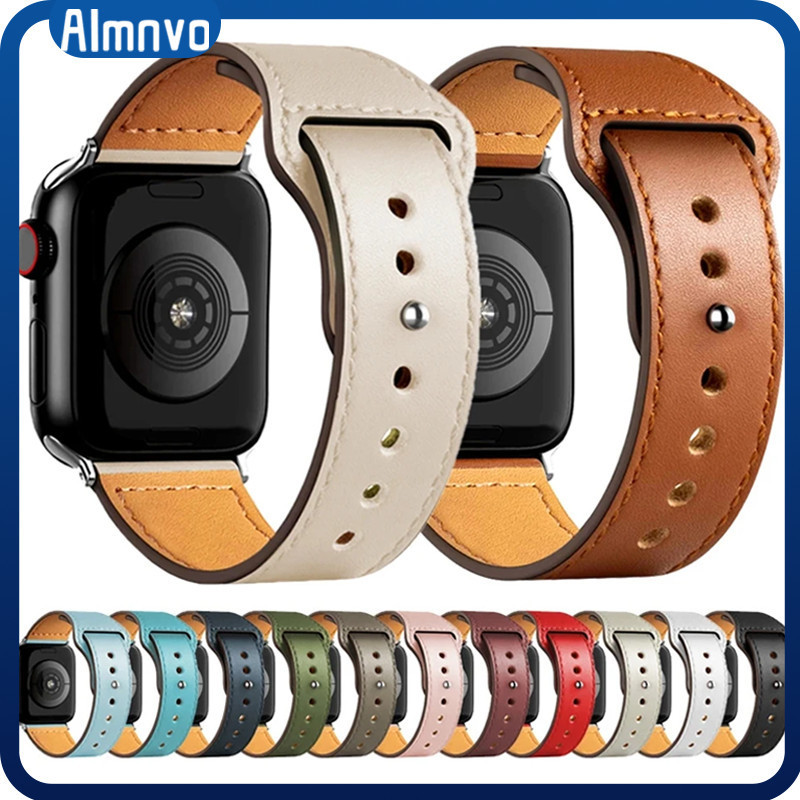 สายรัดข้อมือหนัง Geniune for Apple Watch IWatch Ultra/SE 3 2 49 มม Series 11/10 9 8 7 6 5 4 3 46 45 44 42 41 40 38 มม