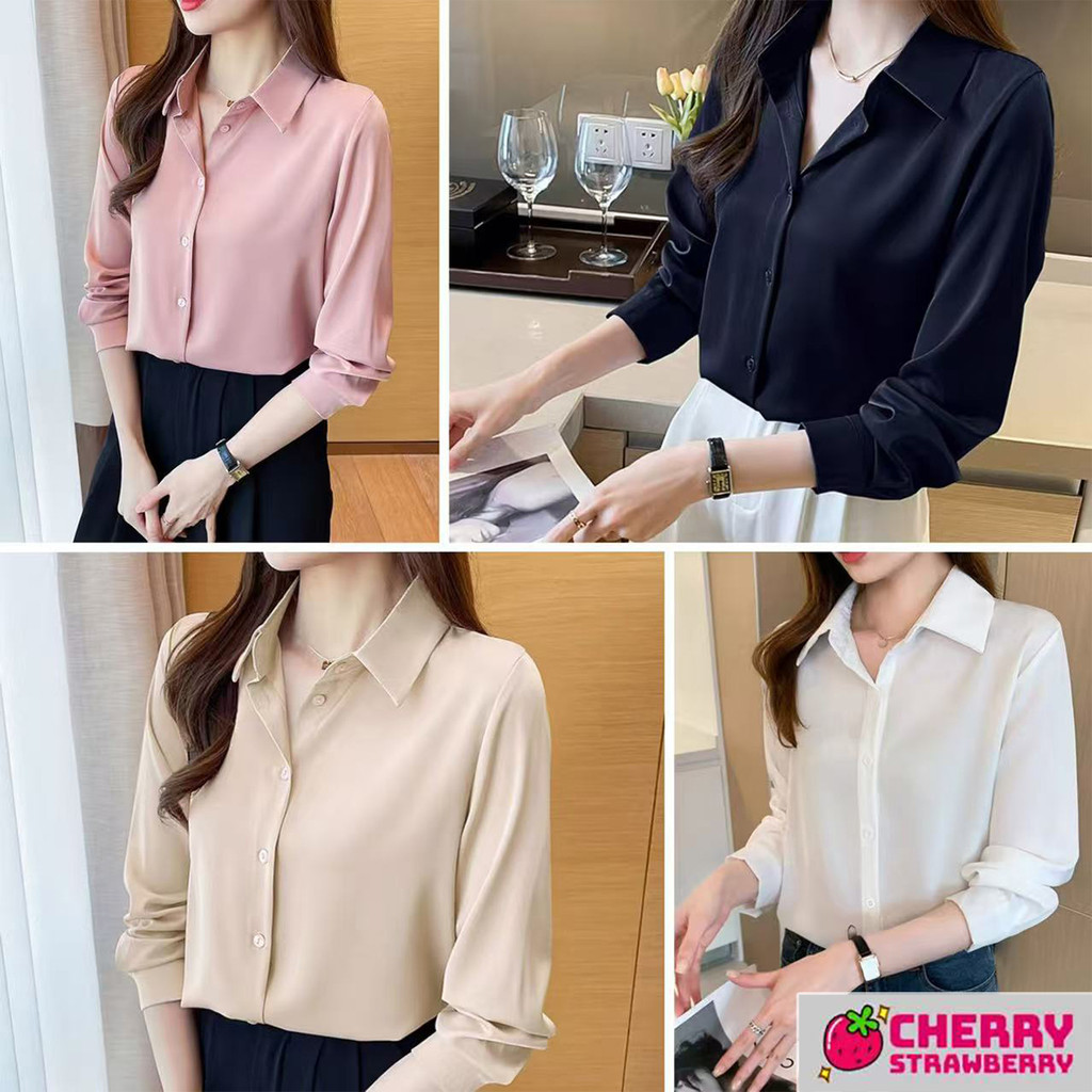 เสื้อเชิ้ตแขนยาวผู้หญิง ผ้าชีฟอง บางเบา สวยงามเหมาะกับการออกเดต