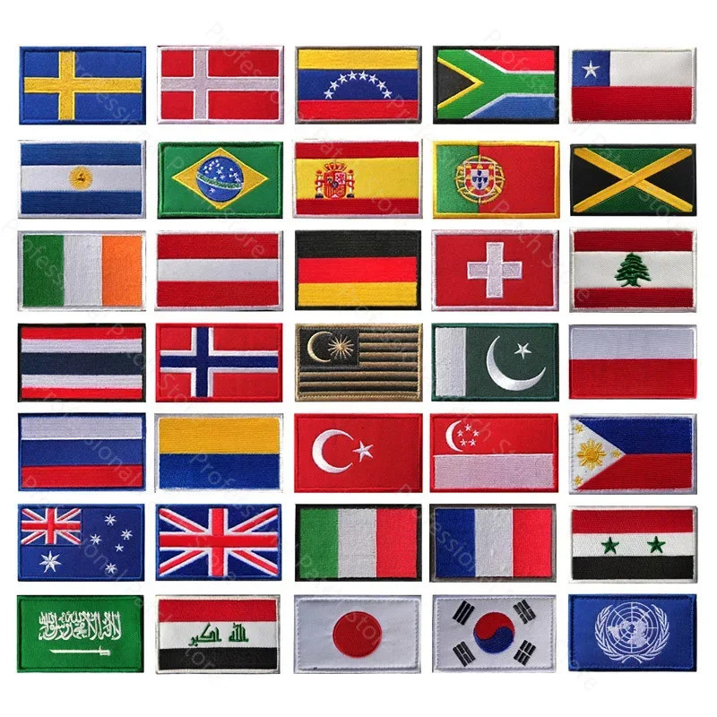 ธงปักแพทช์หลากหลายCountries - สำหรับกระเป๋าเป้และผ้าตกแต่ง - สไตล์ทหาร