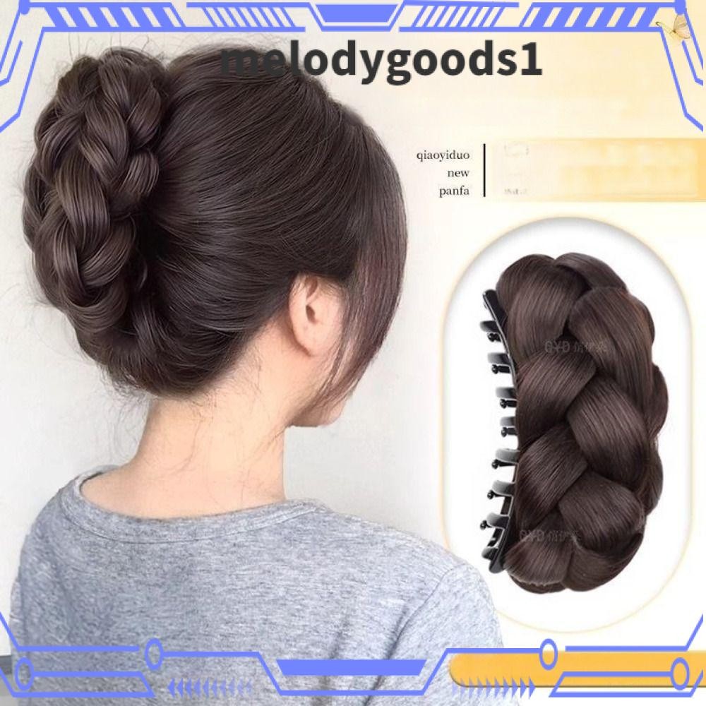 Melodygoods1 คลิปก้ามปูบุญผม, วิกผมหัวซาลาเปาสังเคราะห์ธรรมชาติ, วิกผมสีดําปุยสีน้ําตาลผู้หญิง