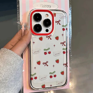 🔥LUSI🔥น่ารัก เคสไอโฟน 13 เชอร์รี่ สำหรับ IPhone 11 16 12 15 13 14 Pro Max X XR XS Max 8 7 Plus SE โปร่งใส เรียบง่าย เคส