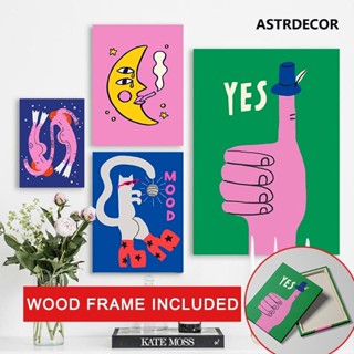 (พร้อมกรอบ) ภาพวาดผ้าใบ รูปการ์ตูนพระจันทร์ โปสเตอร์นิ้วหัวแ…