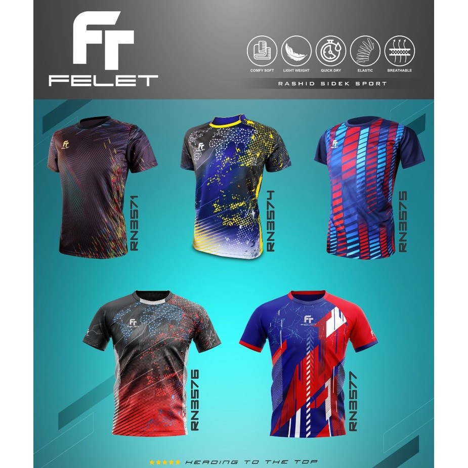 Felet BADMINTON เสื้อ RN3571 RN3573 RN3574 RN3576 RN3577 BADMINTON JERSEY SUKAN MIRCOFIBER เสื้อยืด FLEET