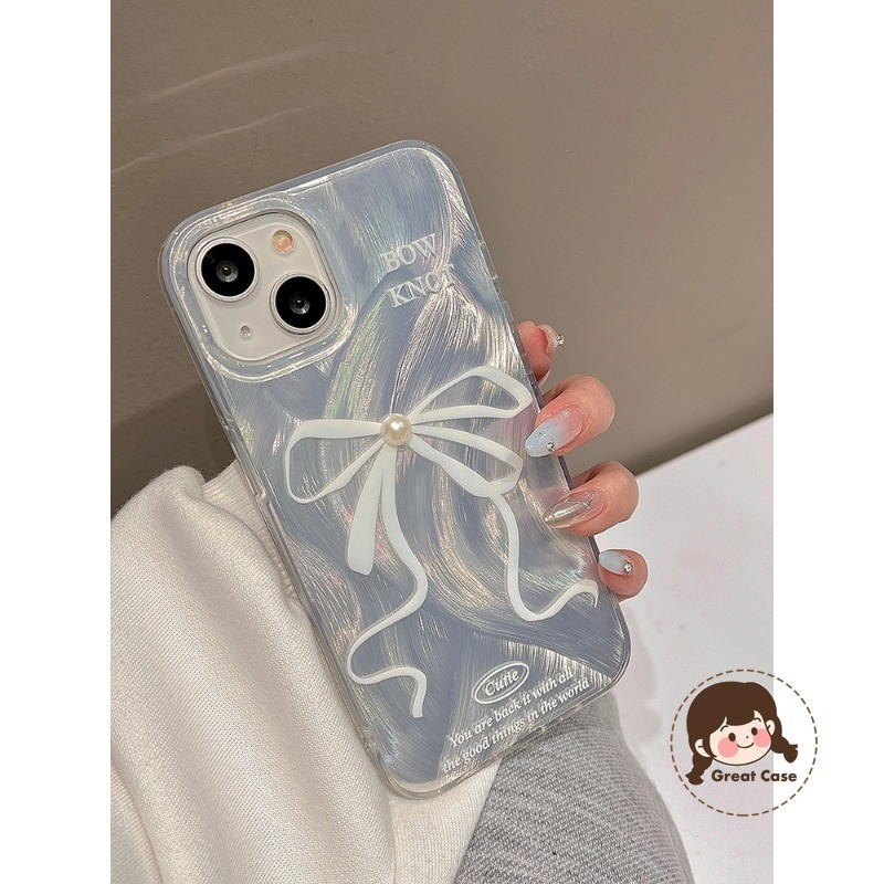 Glittler น่ารัก 3D Pearl Bow สําหรับ OPPO A80 A60 A40 A40M A3X A3 Pro A59 A78 A58 A58X A79 A78 A58 A