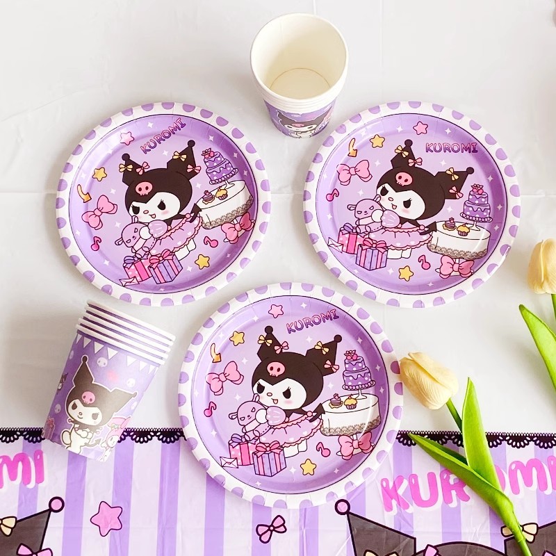 Kuromi KT Melody ตกแต่งงานเลี้ยงวันเกิดบนโต๊ะอาหารแบบใช้แล้วทิ้งถ้วยจานผ้าเช็ดปากสําหรับงานปาร์ตี้สําหรับเด็ก - รูปที่ 5
