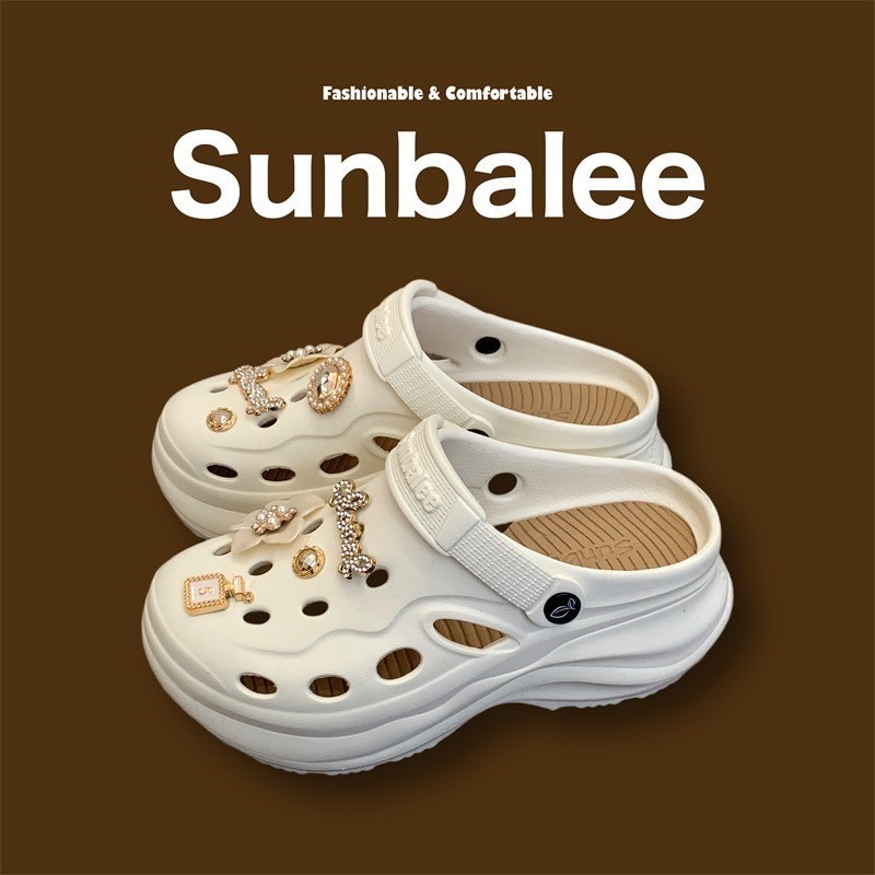 SUNBALEE SUNT8 รองเท้าหัวโต รองเท้าแบบสวม แถมตัวติด เสริมส้น 8 เซน รองเท้าผู้หญิง มีสายรัดส้น สินค้าพร้อมส่ง