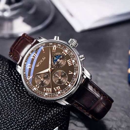 Wokai woai เข็มขัดนาฬิกาควอตซ์นาฬิกากันน้ํานาฬิกาธุรกิจผู้ชาย