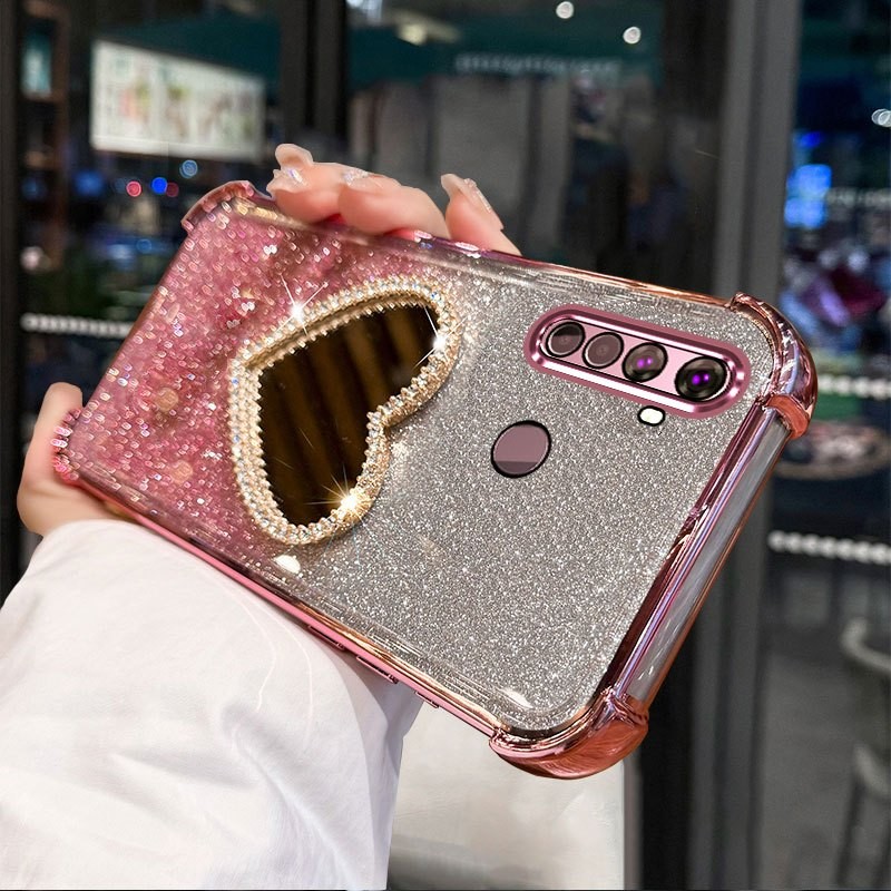 สําหรับrealme 5 5i 5s 6i c3 Softcaseซิลิโคนกันกระแทกออกแบบใหม่ความงามเชือกเส้นเล็กกระจกแต่งหน้าพร้อมที่วางSJSFDD02