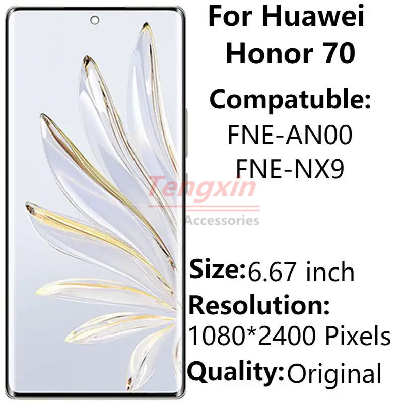 6.67 สําหรับ Huawei Honor70 FNE-AN00 FNE-NX9 จอแสดงผล LCD กรอบหน้าจอสัมผัส Digitizer Assembly Replac