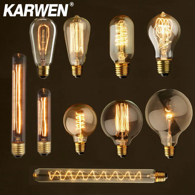Edison Bulb E27 220V 40W ST64 G80 G95 T10 T45 A19 Retro Ampoule Vintage Incandescent Bulb edison Lam