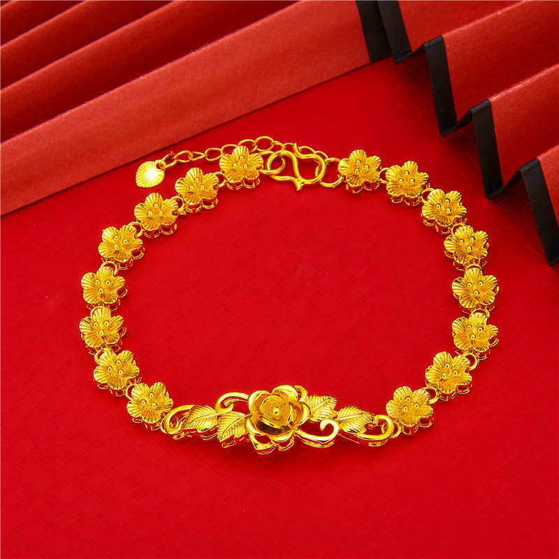 Cop 916 Emas Bangkok Emas Korea Gelang Tangan สร้อยข้อมือ ชุบทอง ดอกไม้ สําหรับผู้หญิง กำไลทอง กำไลข้อมือ กําไล ข้อมือ