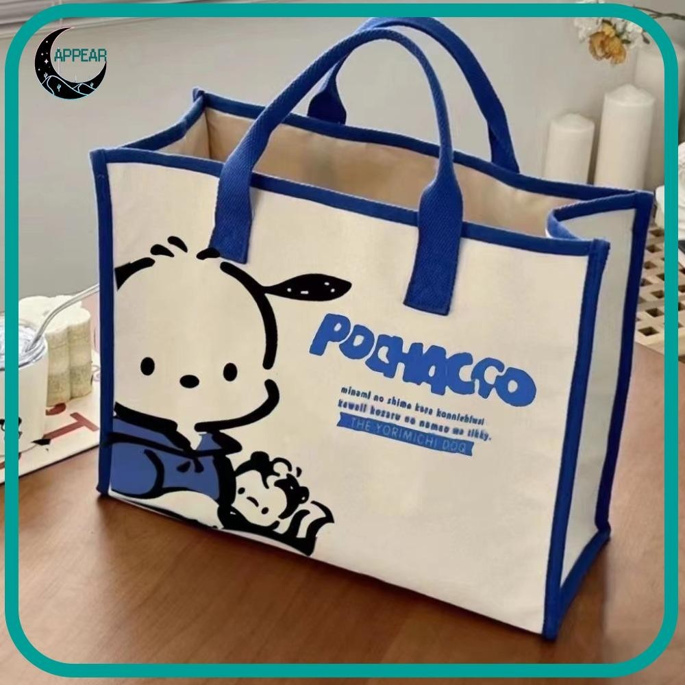 Appear Pochacco กระเป๋าผ้าแคนวาสนิ่ม พิมพ์ลายการ์ตูนน่ารัก แบบถือ