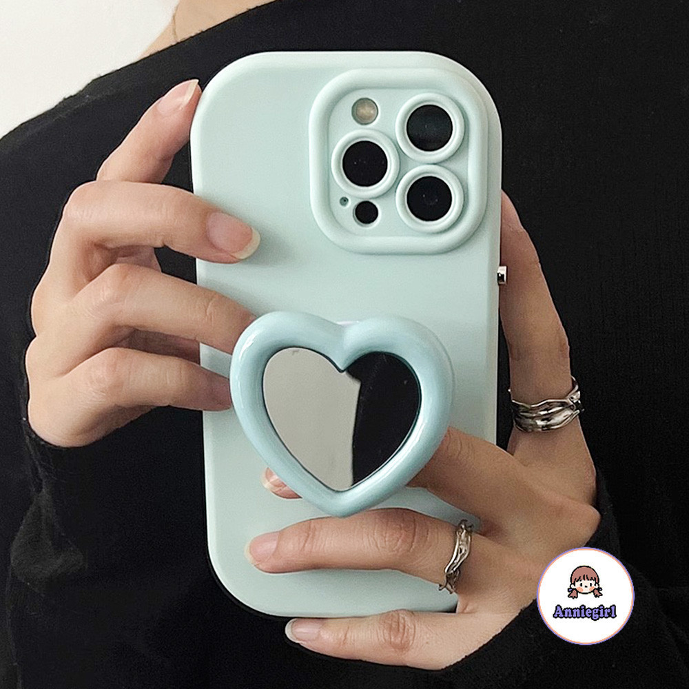 Ins Heart Mirror Bracketเคสโทรศัพท์สําหรับIphone 11 16 15 Pro MAX 16plus 14 12 13 ProMax XS MAX XRเลนส์ป้องกันAnti-Dropซิลิโคนอ่อนนุ่มปกหลัง