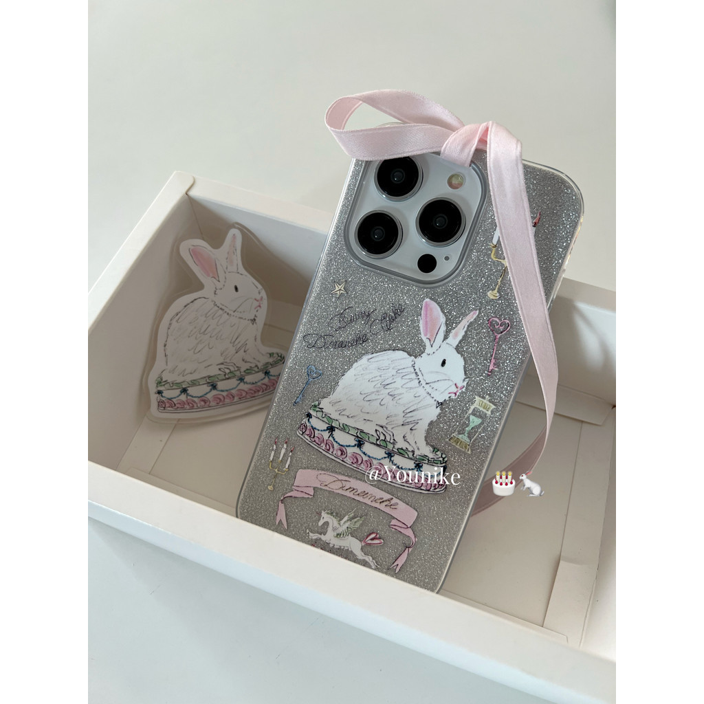 เคสป้องกันโทรศัพท์มือถือ แบบนิ่ม ลายกระต่าย สีชมพู แวววาว สไตล์เกาหลี สําหรับ Apple Iphone 15pro 14promax 13 12 14