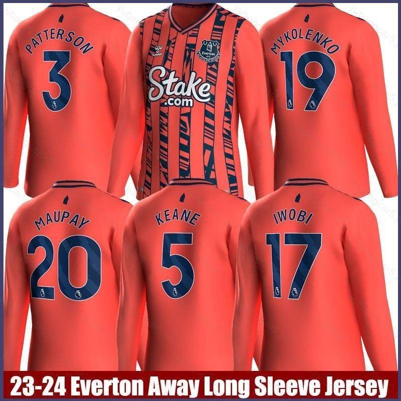 เสื้อกีฬาแขนยาว ลายทีม Everton Away Jersey Coleman Maupay Patterson Iwobi Keane Mykolenko Zuqiu 2023-2024 พลัสไซซ์
