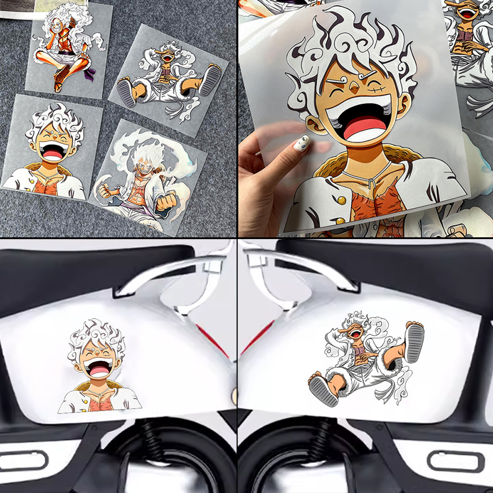 สติกเกอร์ไวนิล ลายอนิเมะ ONE PIECE Luffy Gear 5 สีสะท้อนแสง สําหรับติดตกแต่งรถจักรยานยนต์