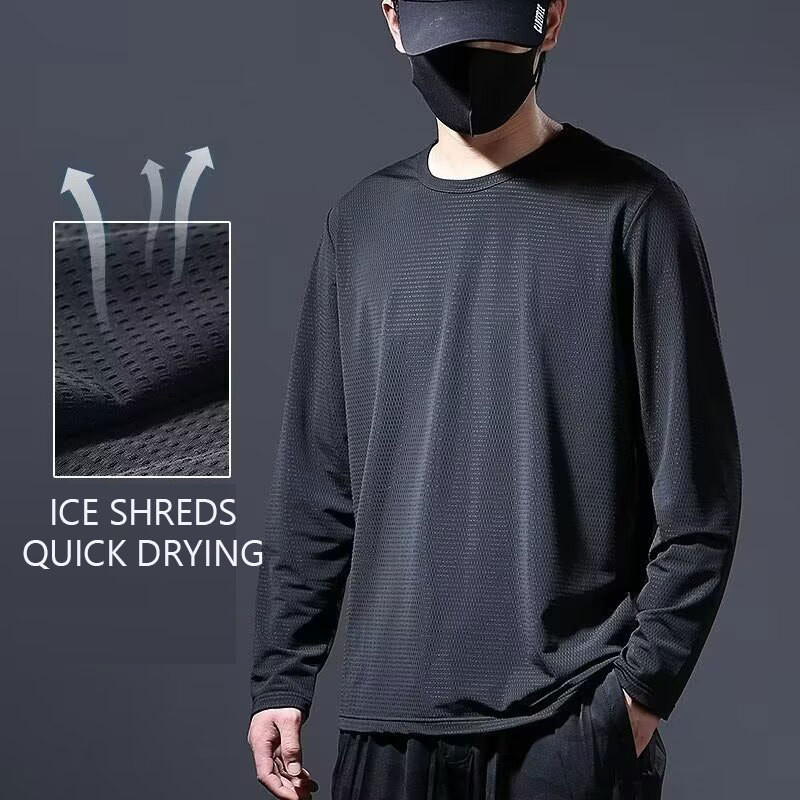 เสื้อยืดแขนยาวลําลอง ผ้าเรยอน แบบบาง ผ้าตาข่าย แฟชั่นทันสมัย สําหรับผู้ชาย ไซซ์ M - 5XL