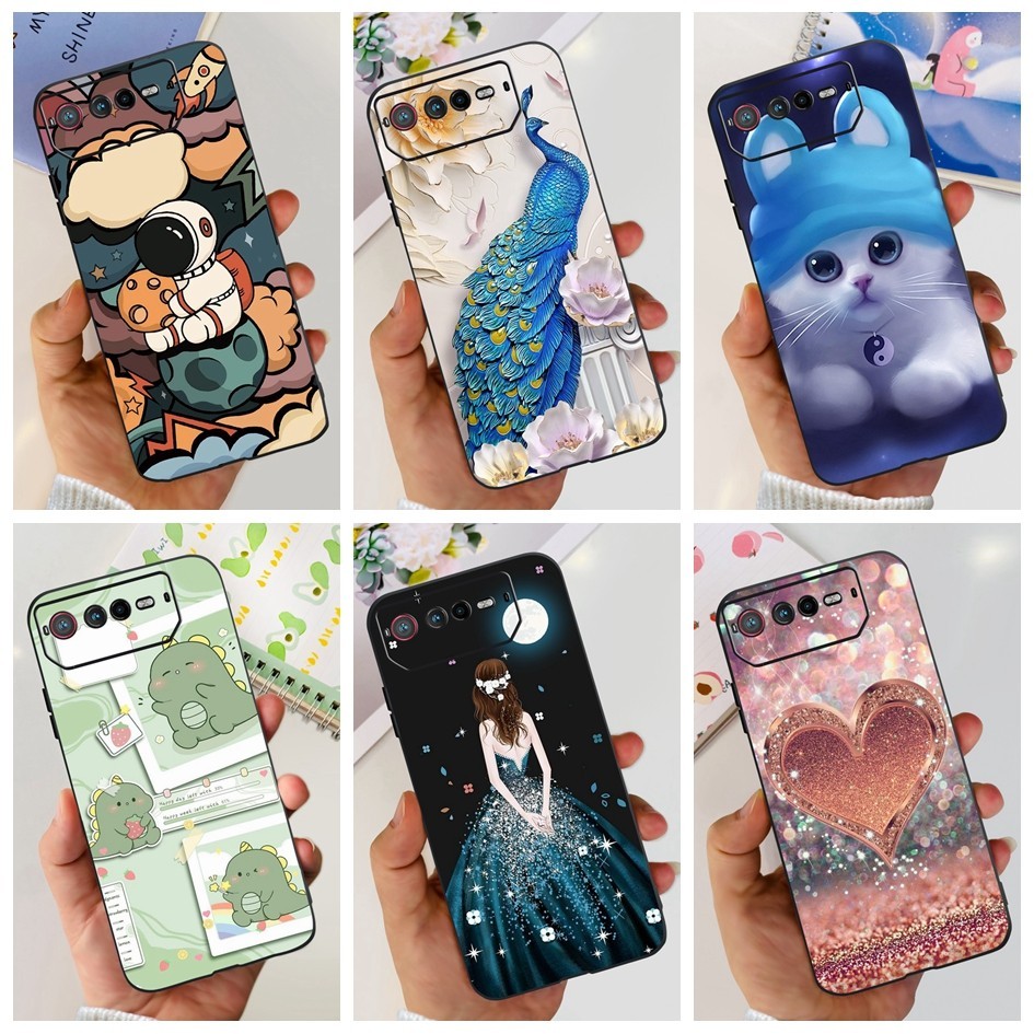 เคสโทรศัพท์มือถือ ซิลิโคนนิ่ม ลายการ์ตูนไดโนเสาร์น่ารัก สีดํา สําหรับ Asus Rog Phone 6 Case AI2201_C