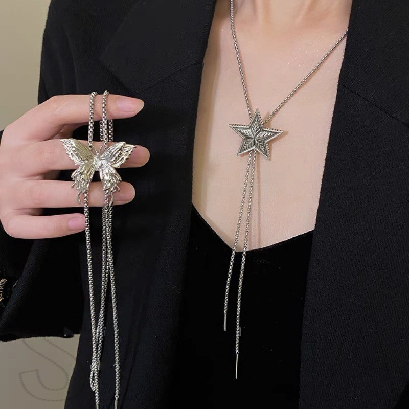 สร ้ อยคอจี ้ ดาวห ้ าแฉก - สร ้ อยคอโซ ่ พู ่ ยาว - ปรับได ้,ดึงออก - อุปกรณ ์ เสริมเครื ่ องประดับ