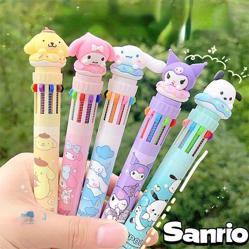 Sanrio การ ์ ตูนสร ้ างสรรค ์ ปากกาลูกลื ่ น Kawaii Kuromi Hello Kitty Cinnamoroll 10 สีโรงเรียนนักเรียนเครื ่ องเขียนวาด Writte Mark ปากกา
