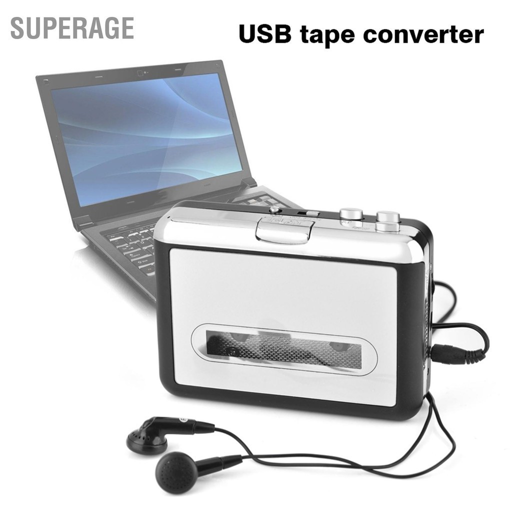 Superage เทปคาสเซ็ต USB ไปยัง PC MP3 CD Switcher Converter จับเครื่องเล่นเพลงเสียงพร้อมหูฟัง