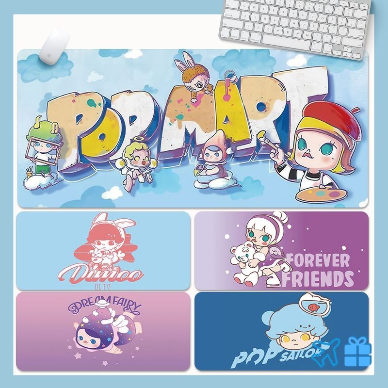 แผ่นรองเมาส์ Pop Mart แผ่นรองคีย์บอร์ดเกมขนาดใหญ่แผ่นรองโต๊ะศึกษาสํานักงานชายหญิงแผ่นรองน่ารัก