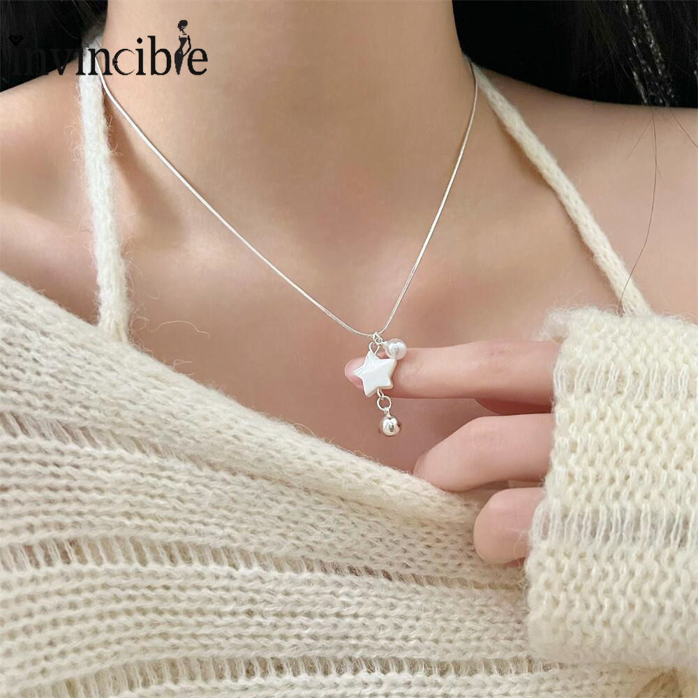 เกาหลีหวาน Pearl Star Charm Clavicle Chain Simple Bowknot Pentagram จี ้ สร ้ อยคอผู ้ หญิงเครื ่ องประดับอุปกรณ ์ เสริม