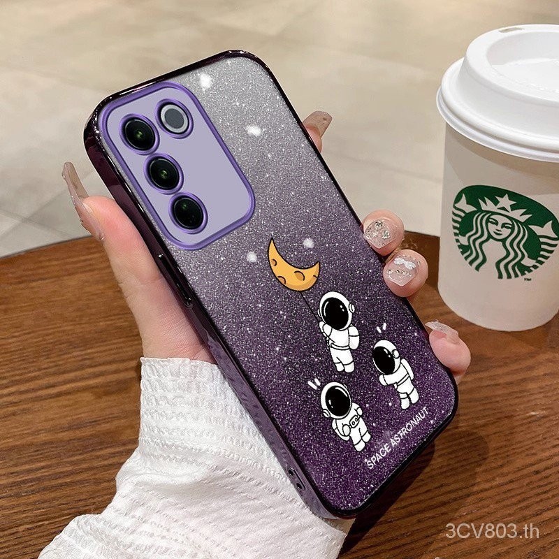 ปลอก VIVO Y100 5G 2023 เคสโทรศัพท ์ Softcase ซิลิโคนกันกระแทกการออกแบบใหม ่ Sparkling การ ์ ตูนนักบินอวกาศ SFSYHY01