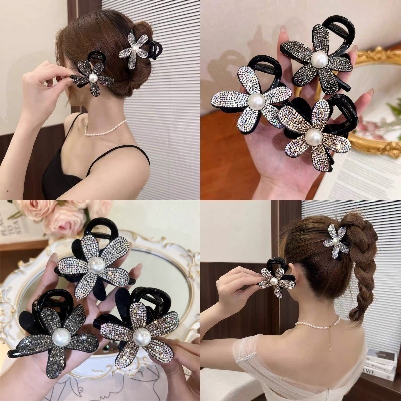 หรูหรา Simple Sunflower คลิปหญิงผมกลับหัวเพชรดอกไม ้ Shark คลิป Elegant All-Match ประณีต Headdress