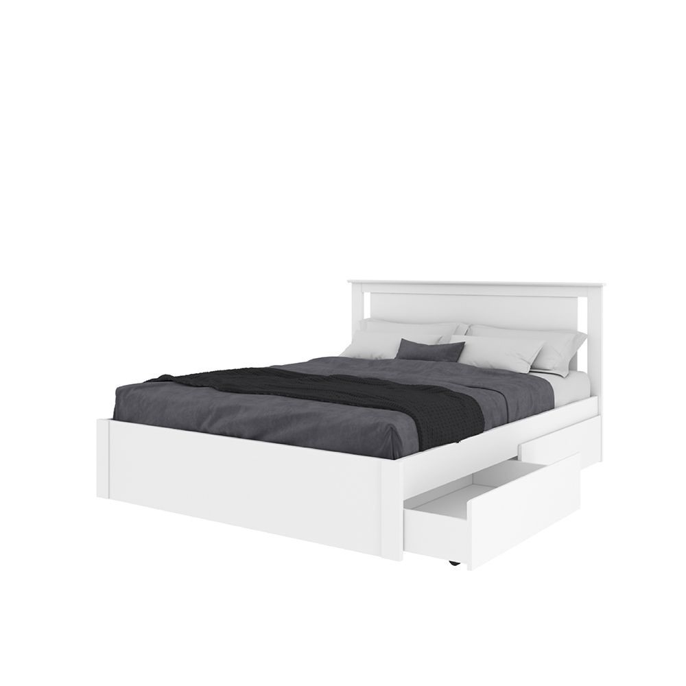 INDEX LIVING MALL เตียงนอน พร้อมกล่องเก็บของใต้เตียง รุ่นโรม ขนาด 5 ฟุต - สีขาว