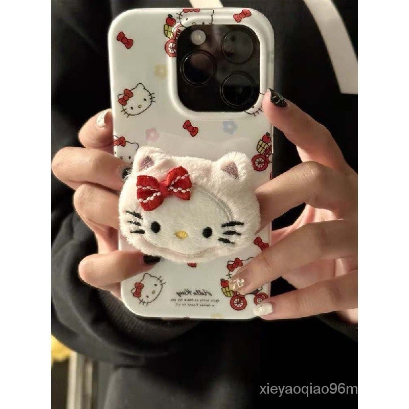 Ins เกาหลี Hello Kitty Plush ใช้งานร่วมกับ iPhone15promax/14plus รวมทุกอย่าง 13pro กันกระแทก 12 ซิลิ