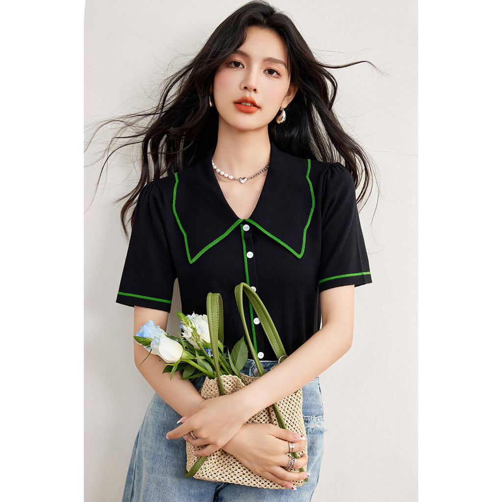 MANSA black knitted shirt เสื้อผู้หญิง เสื้อ เสือผ้าผู้หญิง