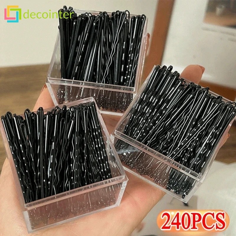 60/240pcs สีดํา Hairpins สําหรับผู้หญิงคลิปผม Lady Bobby Pins ที่มองไม่เห็น Wave Curly เจ้าสาวทิ้ง Hairgrip Barrette กิ๊บติดผม