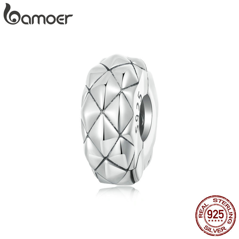 Bamoer 925 Sterling Sliver Charm Quilting ซิลิโคน Stopper ลูกปัดสําหรับสร ้ อยข ้ อมือ