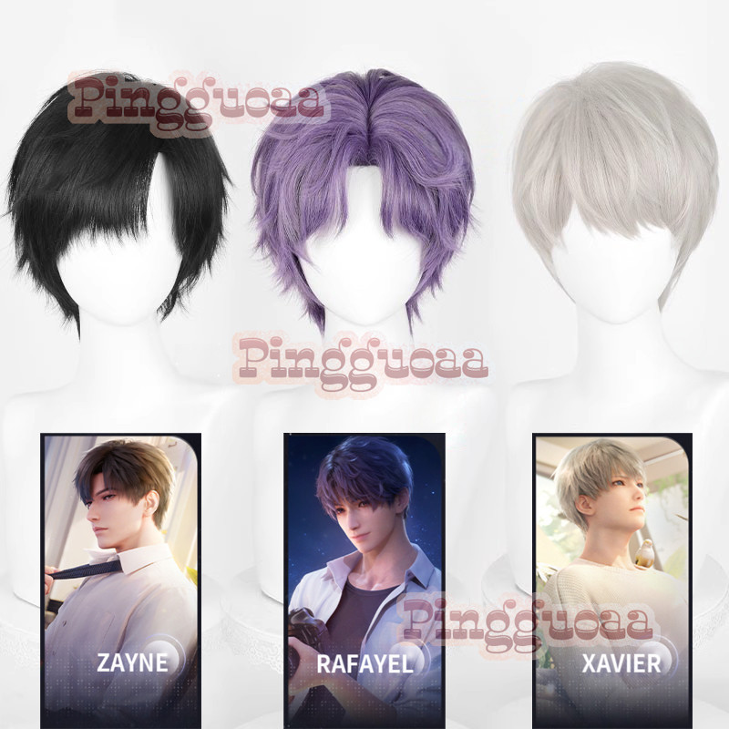 12H Love and Deepspace Zayne/Rafayel/Xavier Cosplay Wig 30cm Short Heat Resistant Synthetic Wigs