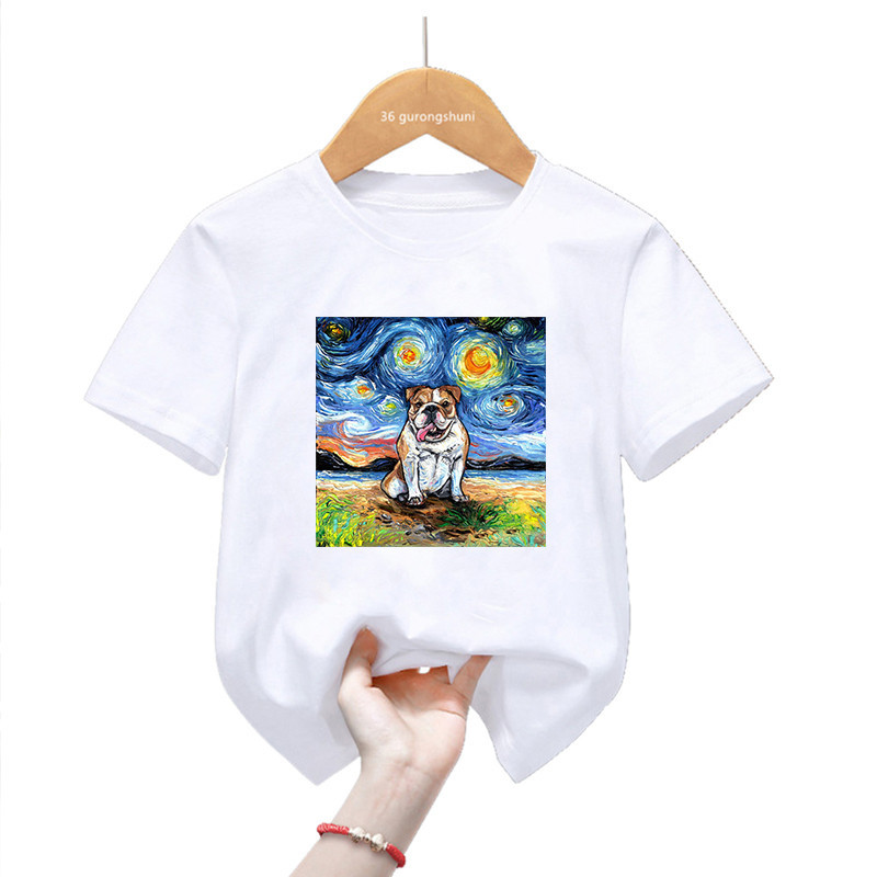 Starry Sky Pug พิมพ ์ เสื ้ อยืดสําหรับสาว/Boys Bulldog/Beagle/Dachshund/Chihua/Dachshund Dog Lover Tshirt Kawaii เสื ้ อผ ้ าเด ็ ก